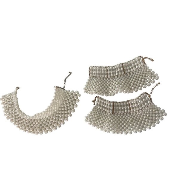 Vintage Womens Pearl Collar and Cuffs Set One Size White Faux Rare Adjustable - Picture 1 of 8